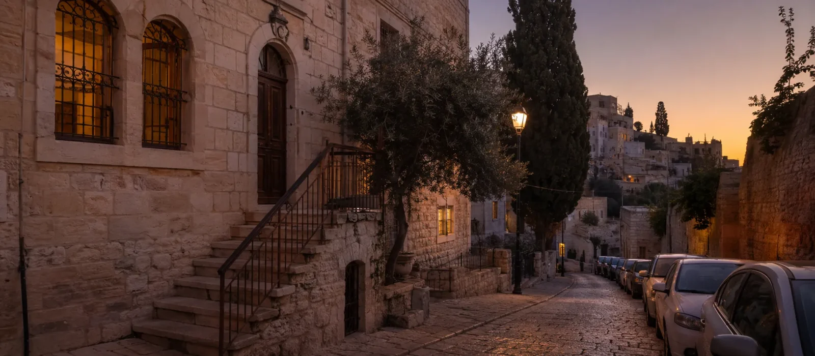 רחוב אבן ירושלמית בשעת ערב